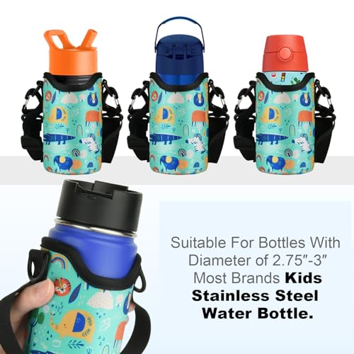 Neoprene Kids Water Bottle Sleeve - Animal Paradise 10-14oz
